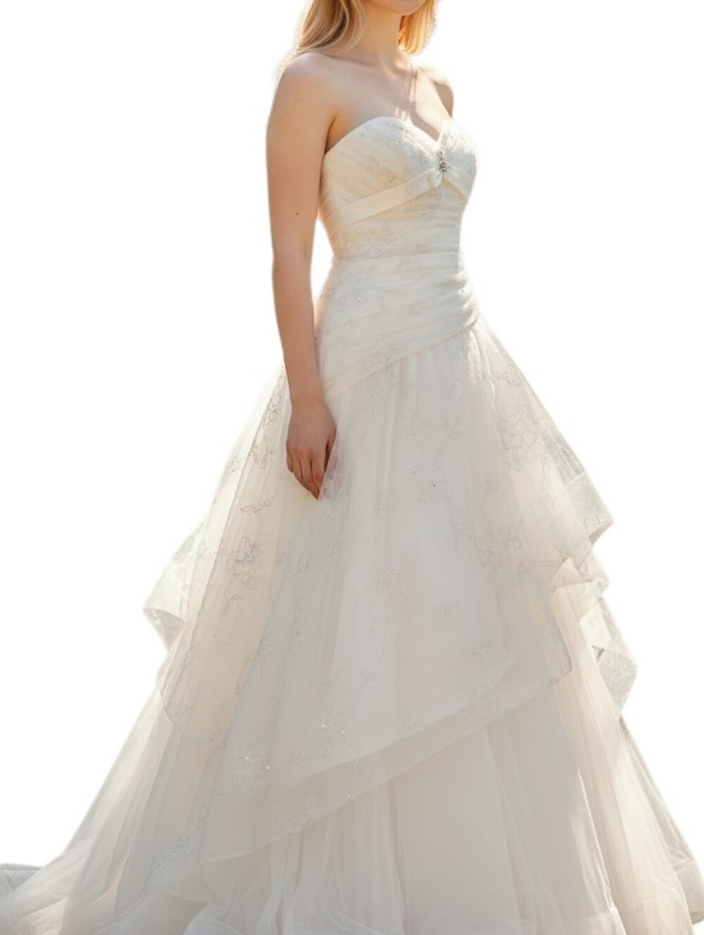 Jasmine Ivory Strapless Bridal Satin Ribbon Accents Silver Lurex Dress. Sz.10.